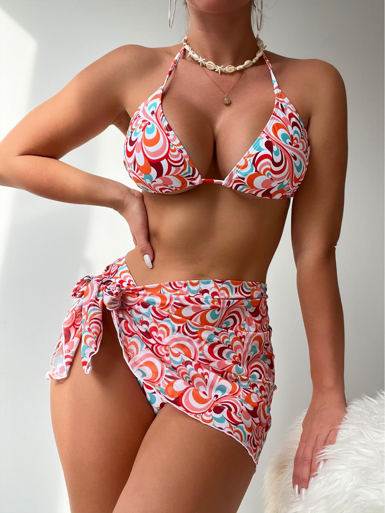 Printed Beach Dress Sexy Bikini with Chest Pad Women Fission Swimsuit Three Piece Swimsuit Bella Mia
